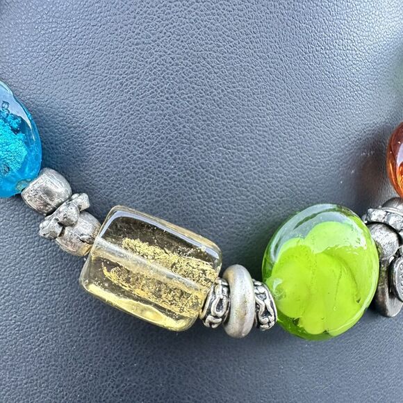 Evil Eye Art Glass Lampwork Beaded Charm Necklace Choker Vintage Jewelry 15” - Picture 4 of 6